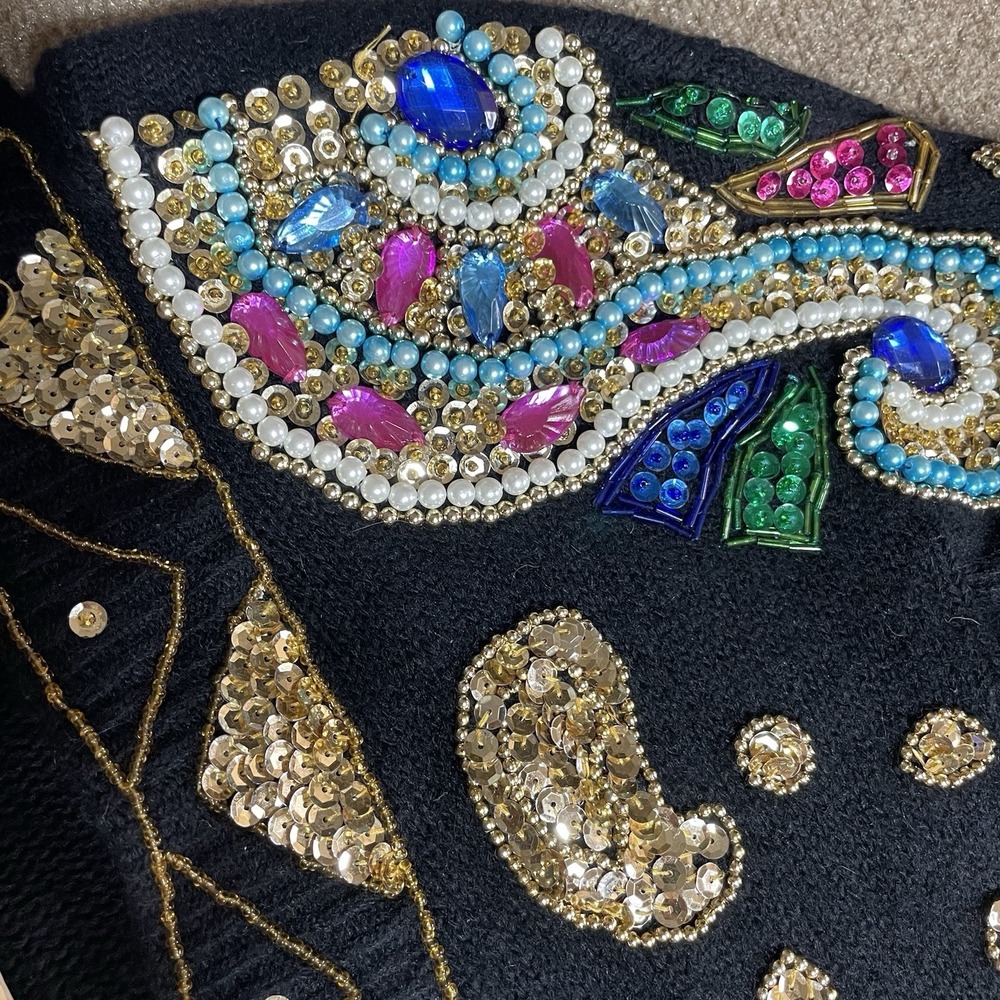 Cristina Vintage Sweater Sequins Beaded Silk Nylon Angora Mardi Gras - Picture 8 of 10
